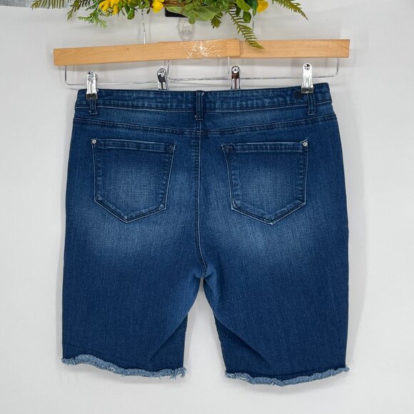 Kensie Jean Frayed Hem Shorts Size 14 32 High Waist Denim Cutoff Boho Trendy - Picture 2 of 7